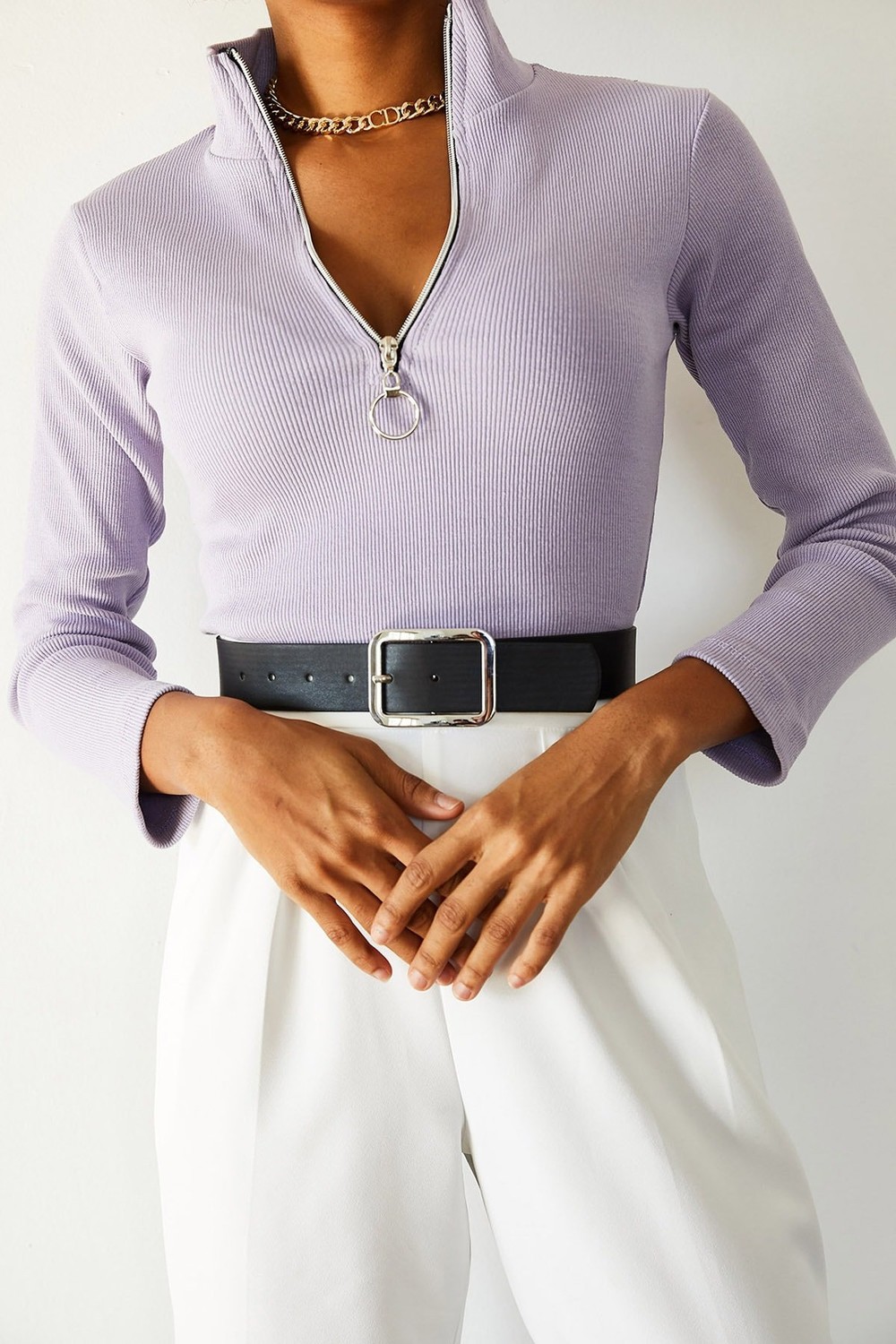 XHAN Women's Lilac Camisole Zipper Blouse