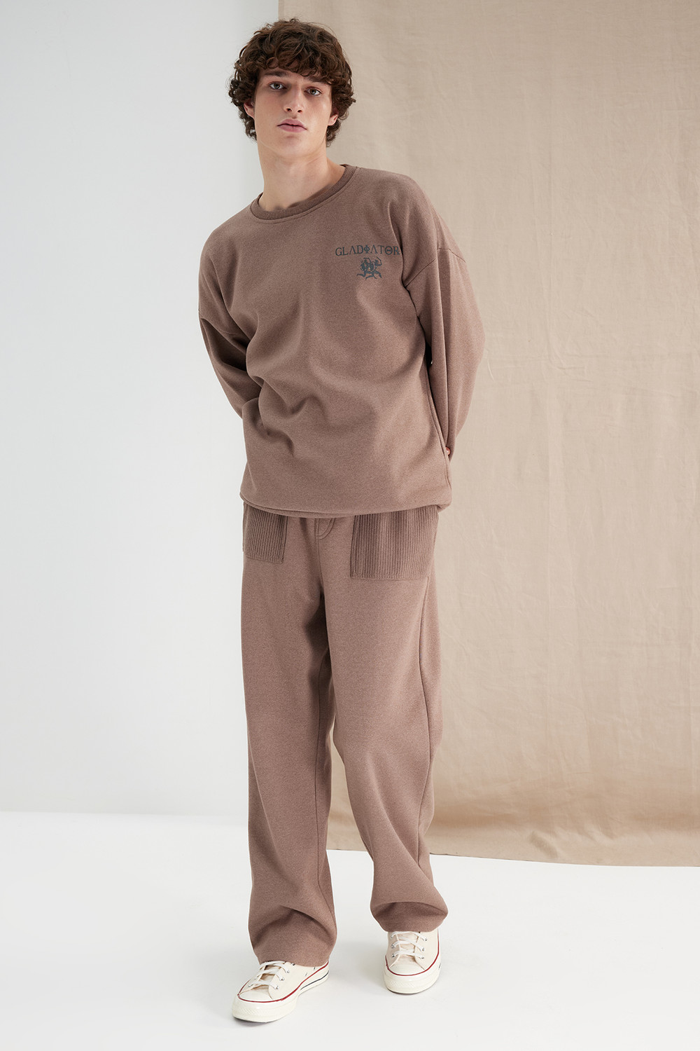 Trendyol Mink Men's More Sustainable Oversize Sweatpants with Pocket, Textured Fabric Detail.