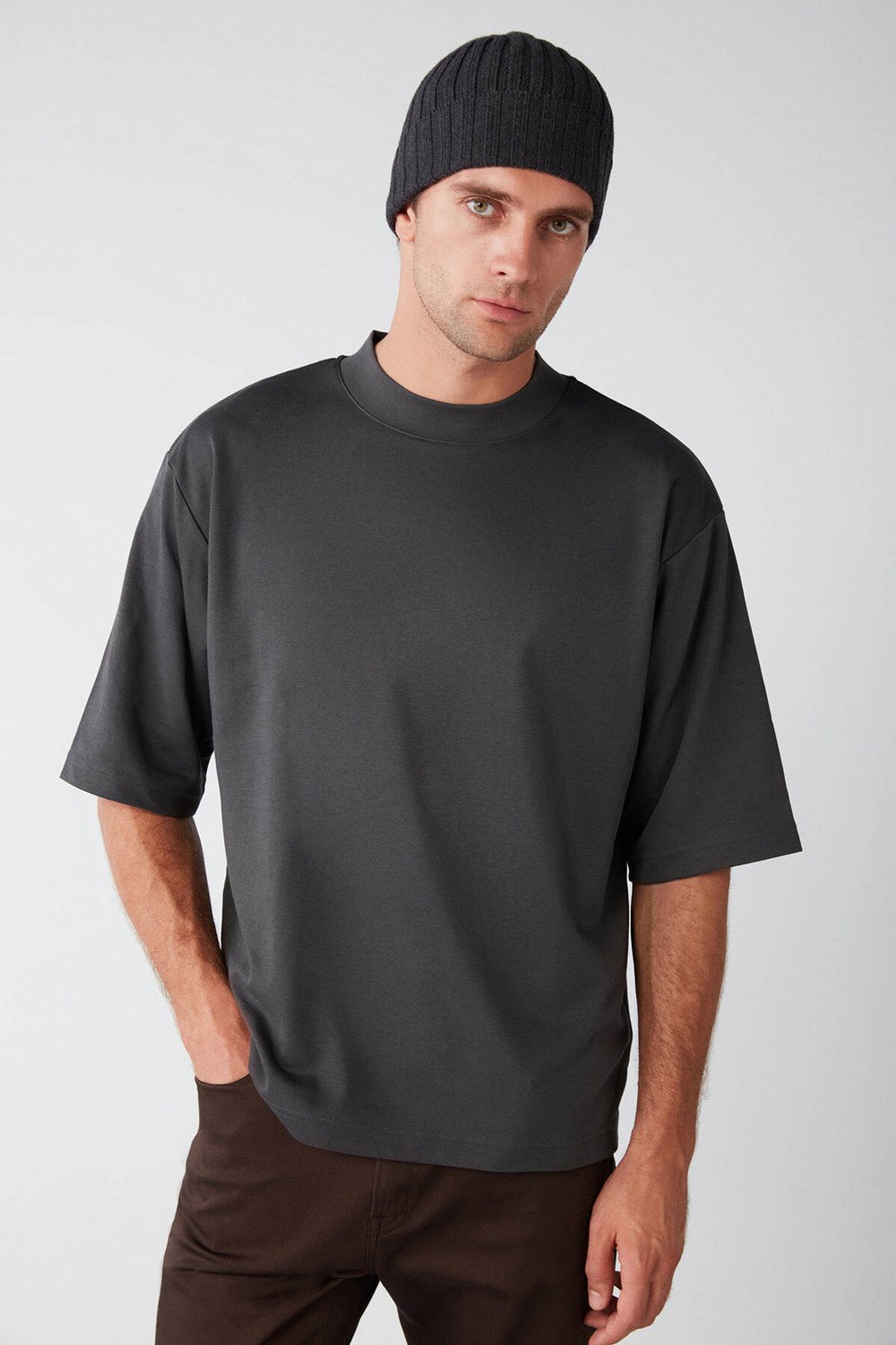 GRIMELANGE Ascolı Basic Oversize Anthracite T-shirt