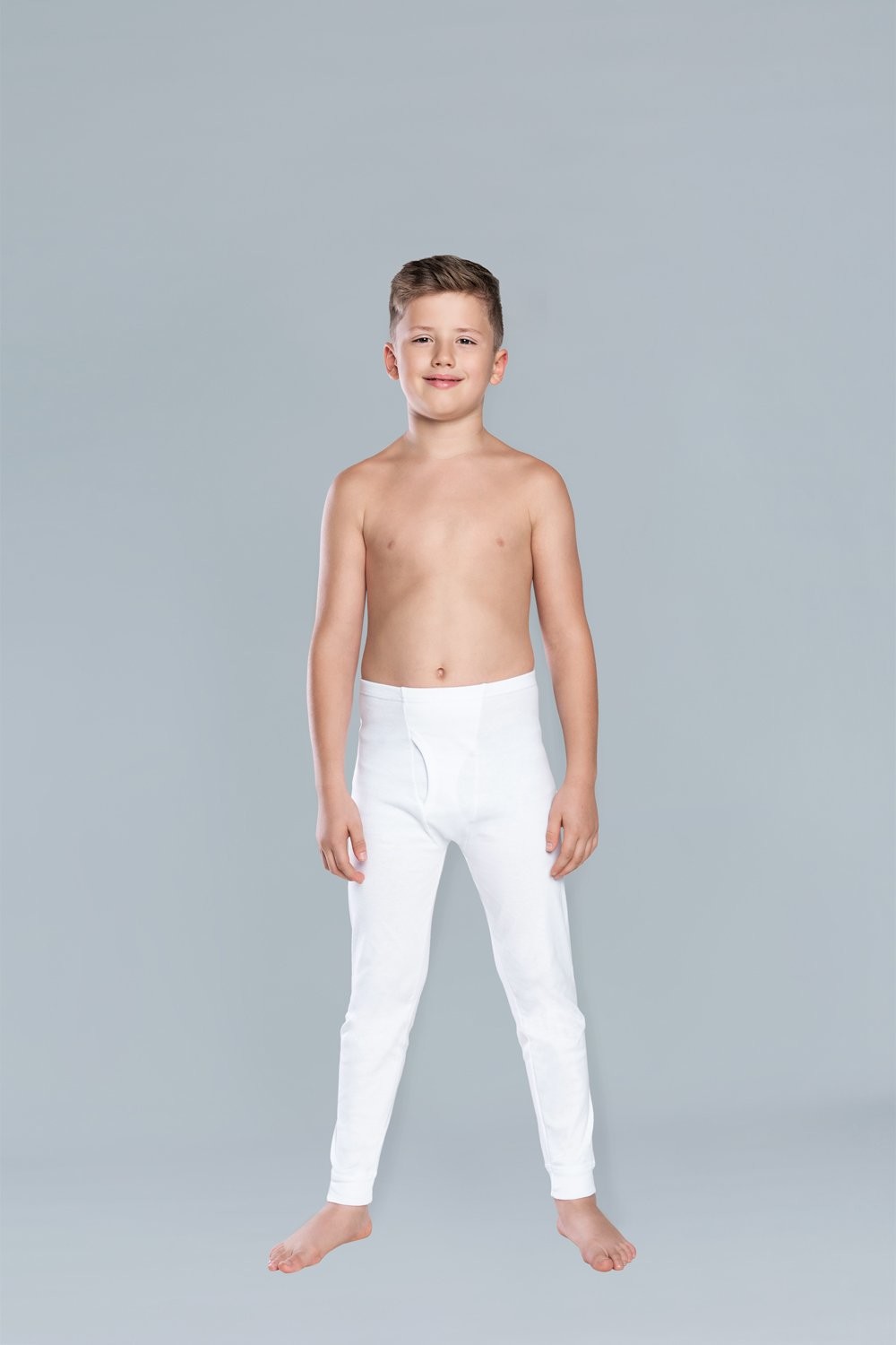 Dlouhé chlapecké kalhoty Jaś - bílé