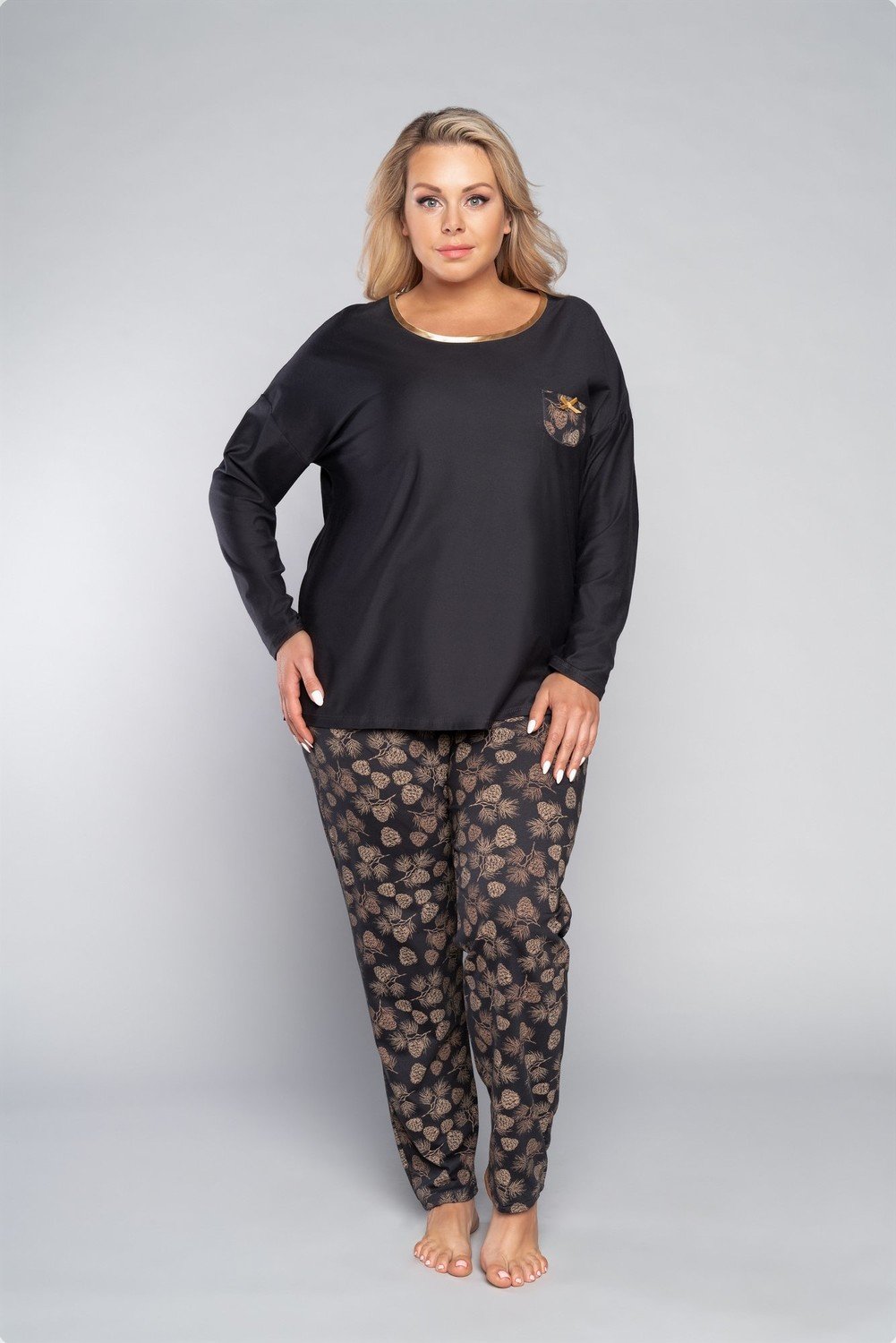 Dámské pyžamo Pinnia dlouhé rukávy, dlouhé nohavice - grafit/potisk