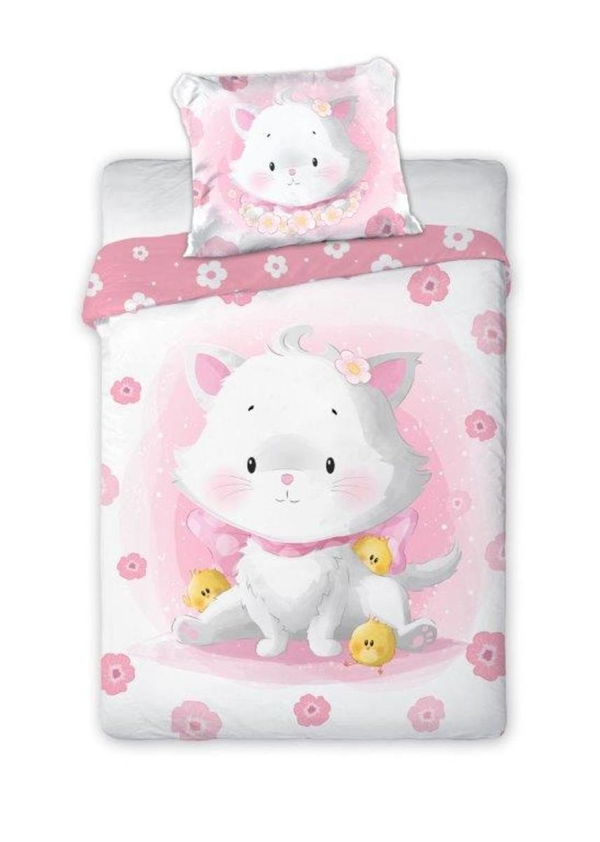 Povlečení Faro baby bedding cat 135x100 cm 60x40 bílá růžová