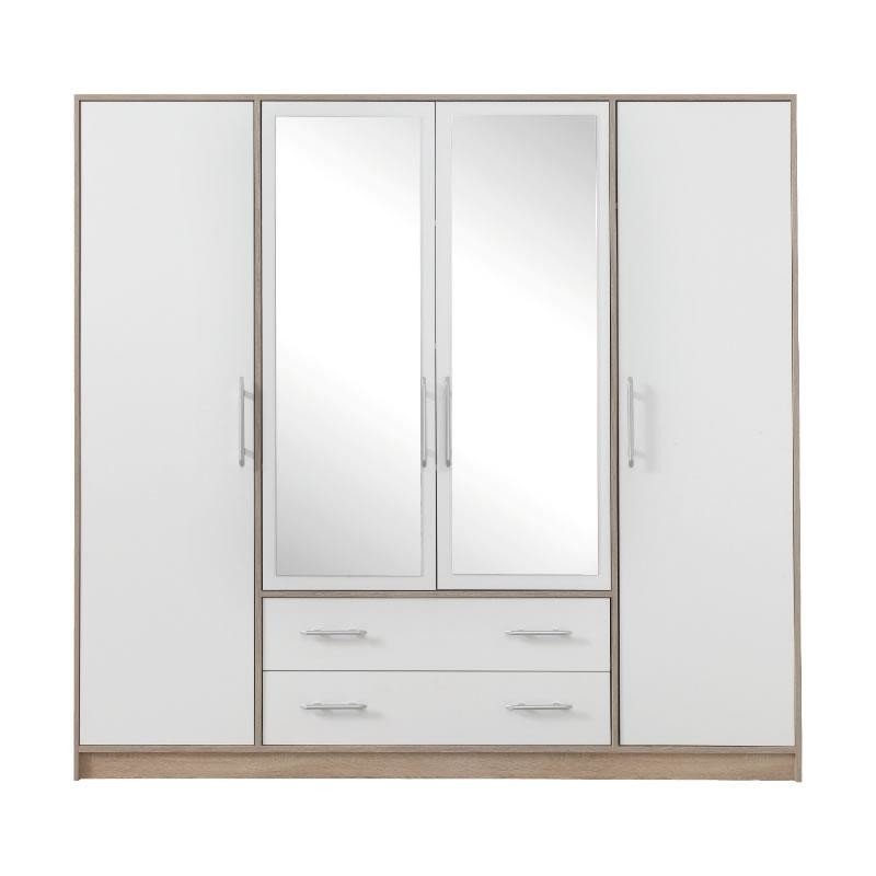 Šatní skříň Smart SR1 Dveře: Dub sonoma / Bílá, Varianta: Se zrcadlem