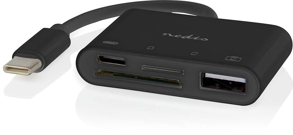 Nedis USB hub, 4 portový, USB-C, USB 2.0, 1x USB-A, 1x USB-C, SD & MicroSD - CCGB64780BK01