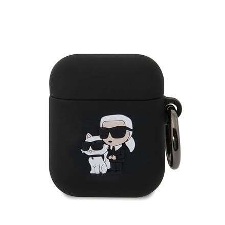 Karl Lagerfeld 3D Logo NFT Karl and Choupette Silikonové Pouzdro pro AirPods 1/2 Black KLA2RUNKC