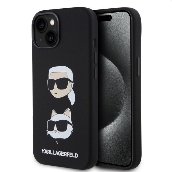 Pouzdro Karl Lagerfeld Liquid Silicone Karl and Choupette Heads pro Apple iPhone 15, černé