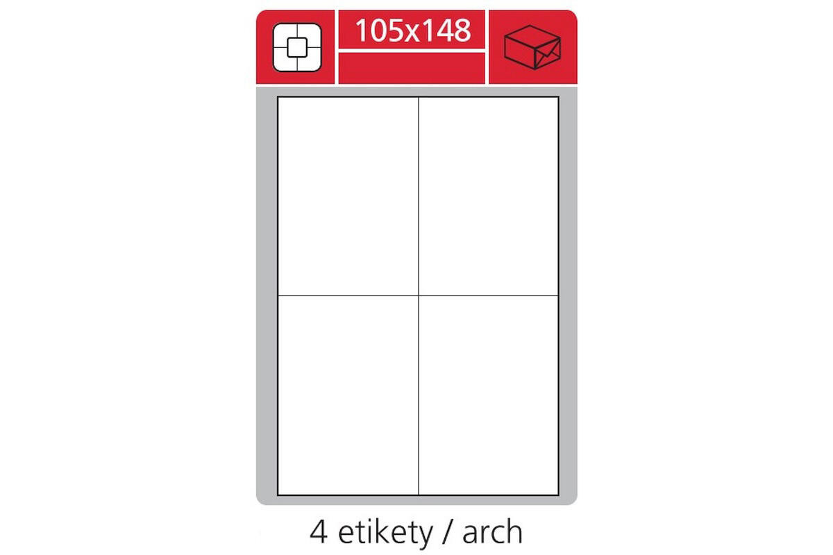 Etiketa arch A4 S&K Label Economy, 105 x 148 mm, bílá, matná, 100 listů