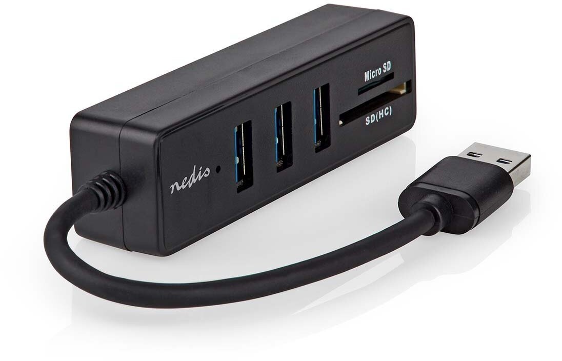 Nedis USB hub, 5 portový, USB-A, 3x USB 3.2 Gen 1, SD & MicroSD - CCGB61250BK01