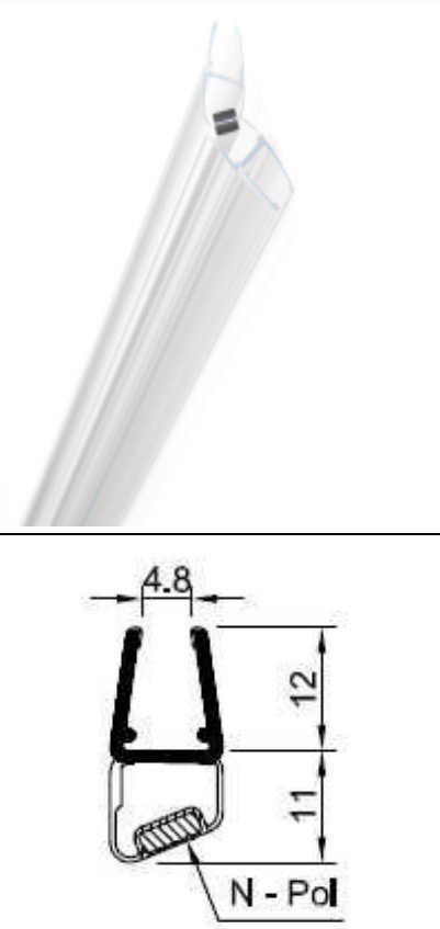 Eco produkty Magnetické universální těsnění na rohové sprchové kouty čtvrtkruh (sada 2 ks), na sklo 6 - 8 mm, délka 2000 mm (23060)