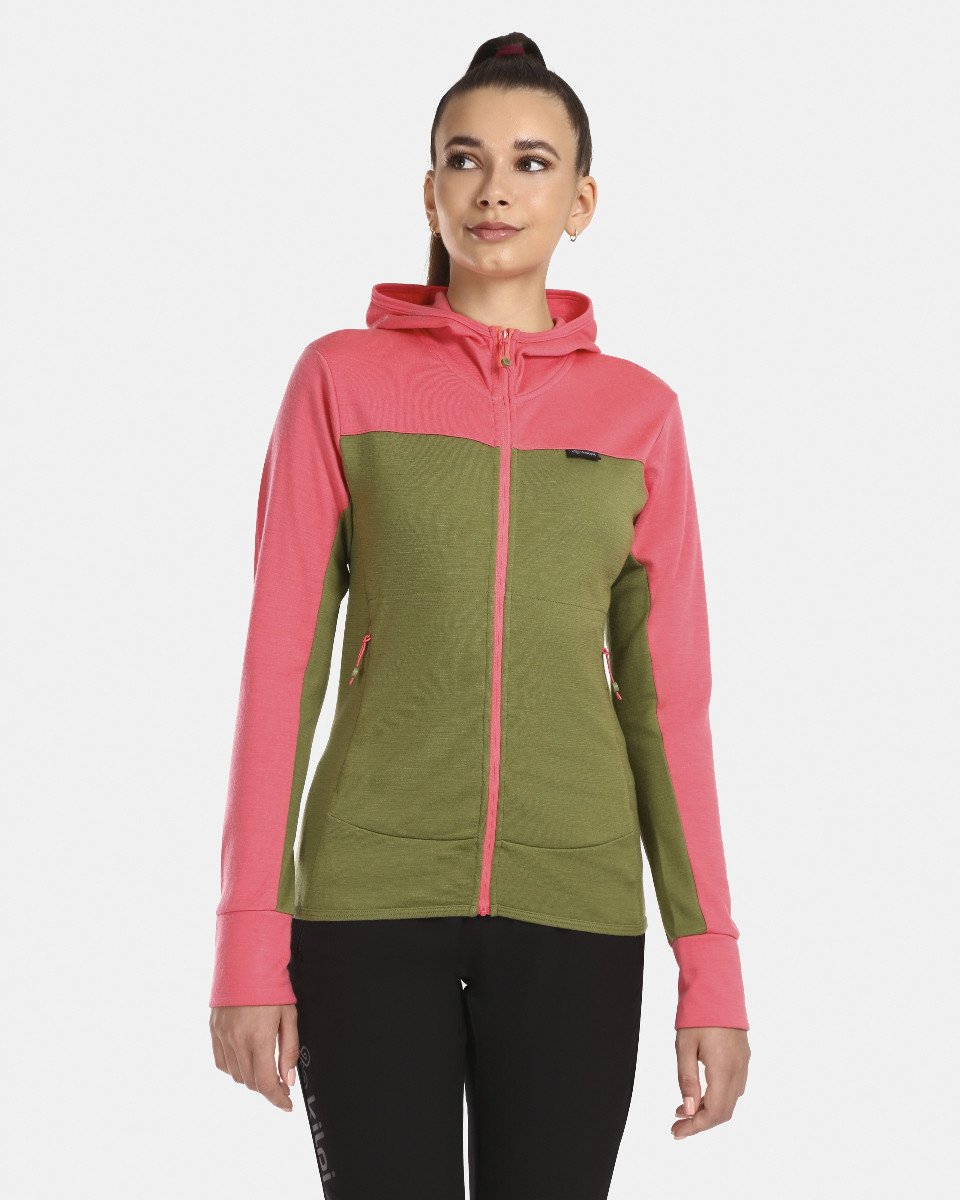 Dámský vlněný svetr s kapucí kilpi wolie-w růžová 34