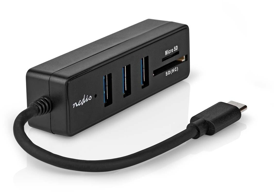 Nedis USB hub, 5 portový, USB-C, 3x USB 3.2 Gen 1, SD & MicroSD - CCGB64250BK01