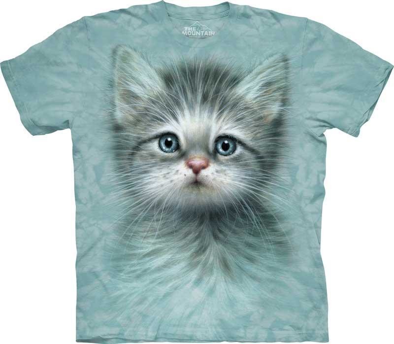 Pánské batikované triko The Mountain - Blue Eyed Kitten - světle modré Velikost: M