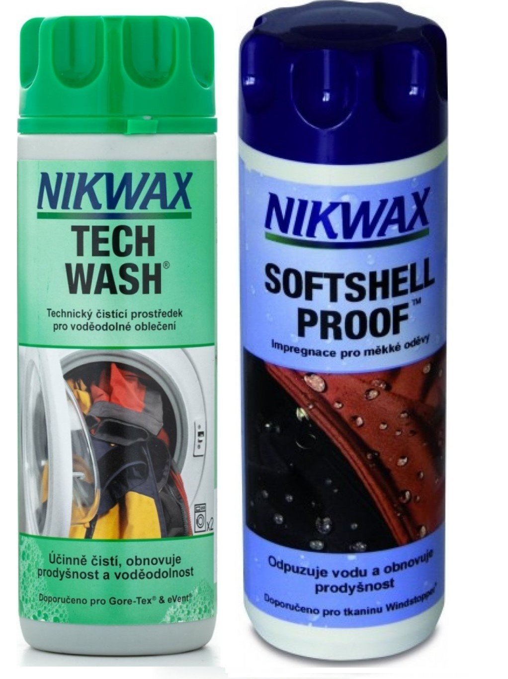 NIKWAX sada prací prostředek Tech Wash a impregnace Softshell Proof (300 + 300 ml)