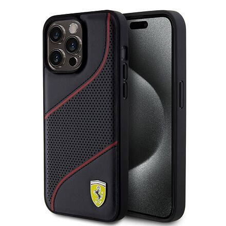 Ferrari PU Leather Perforated Slanted Line Zadní Kryt pro iPhone 15 Pro Max Black FEHCP15XPWAK