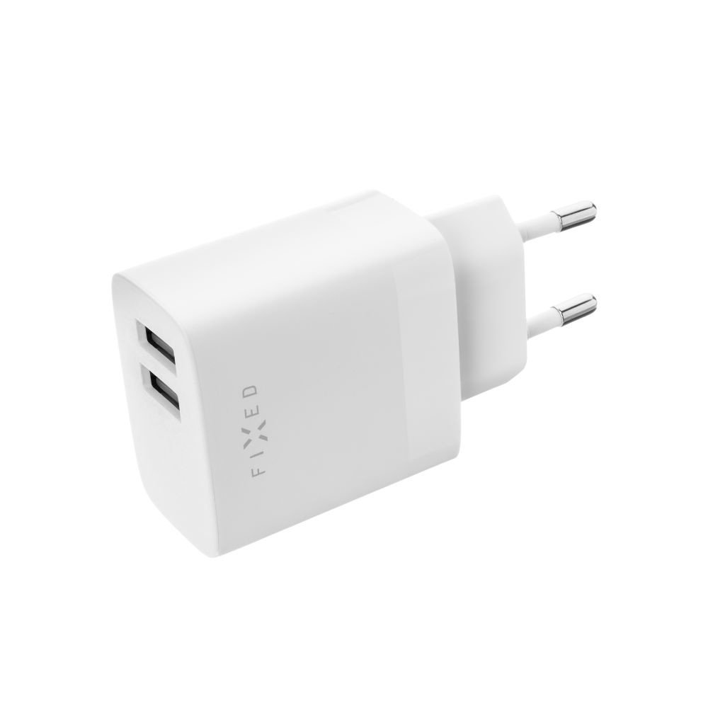 Set síťové nabíječky FIXED s 2xUSB výstupem a USB/USB-C kabelu, 1 metr, 17W Smart Rapid Charge, bílá