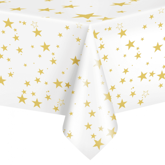 Ubrus plastový bílý s hvězdami 137 x 274 cm