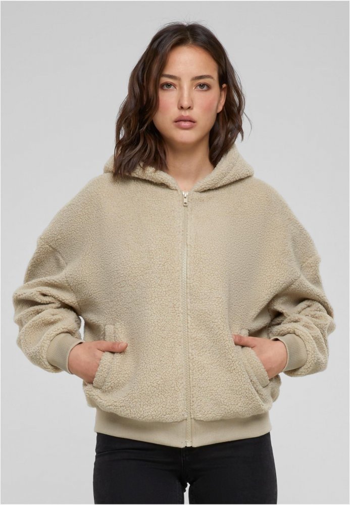 Ladies Oversized Sherpa Zip Hoody - wetsand L