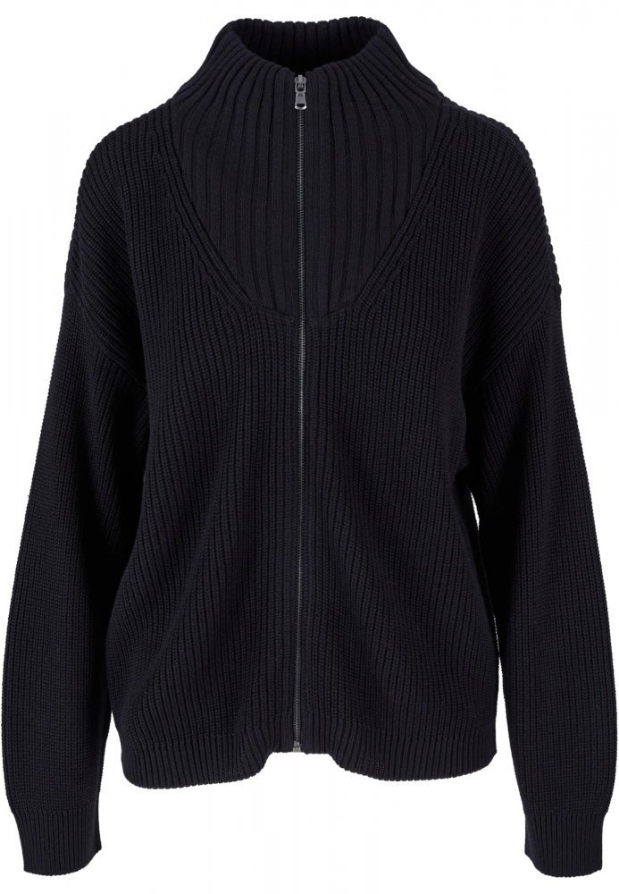 Ladies Knitted Zip Cardigan - black 4XL