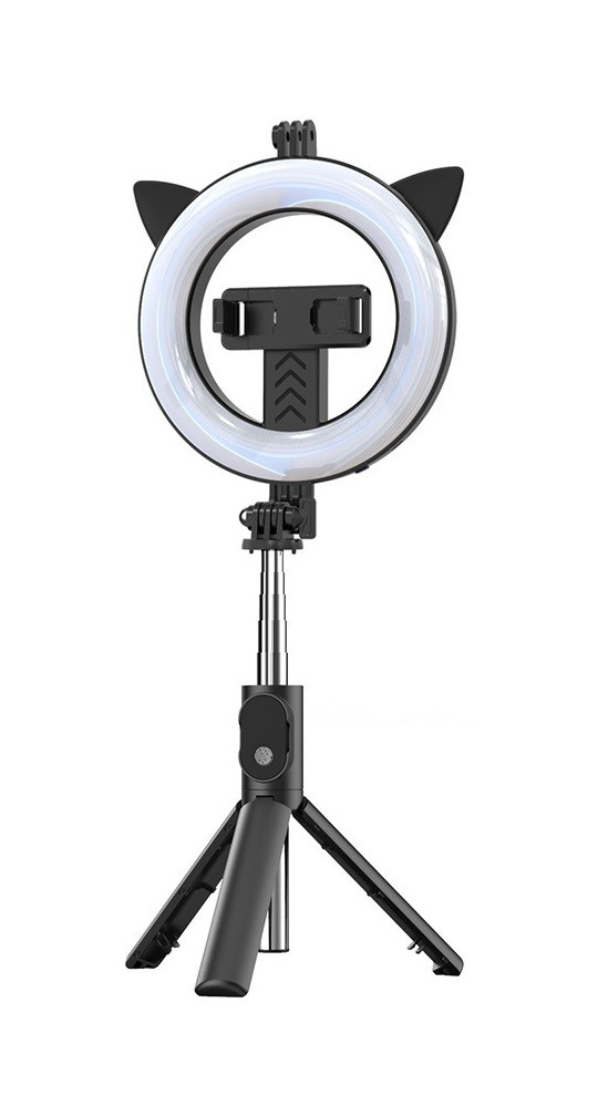 Bluetooth selfie tyč Ring Light P20D-4 s LED osvětlením černá 110300