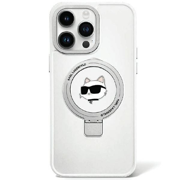 Originální pouzdro KARL LAGERFELD Ring Stand Choupette Head MagSafe KLHMP15LHMRSCHH pro Iphone 15 Pro White