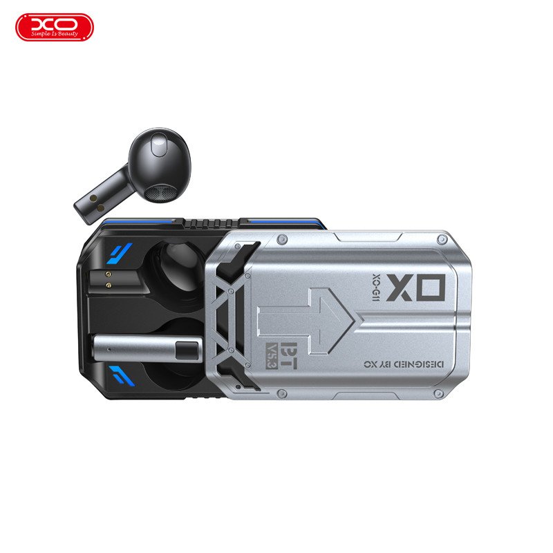 Sluchátka Bluetooth TWS XO G11 Game Weapon V5.3 + dobíjecí pouzdro stříbrná