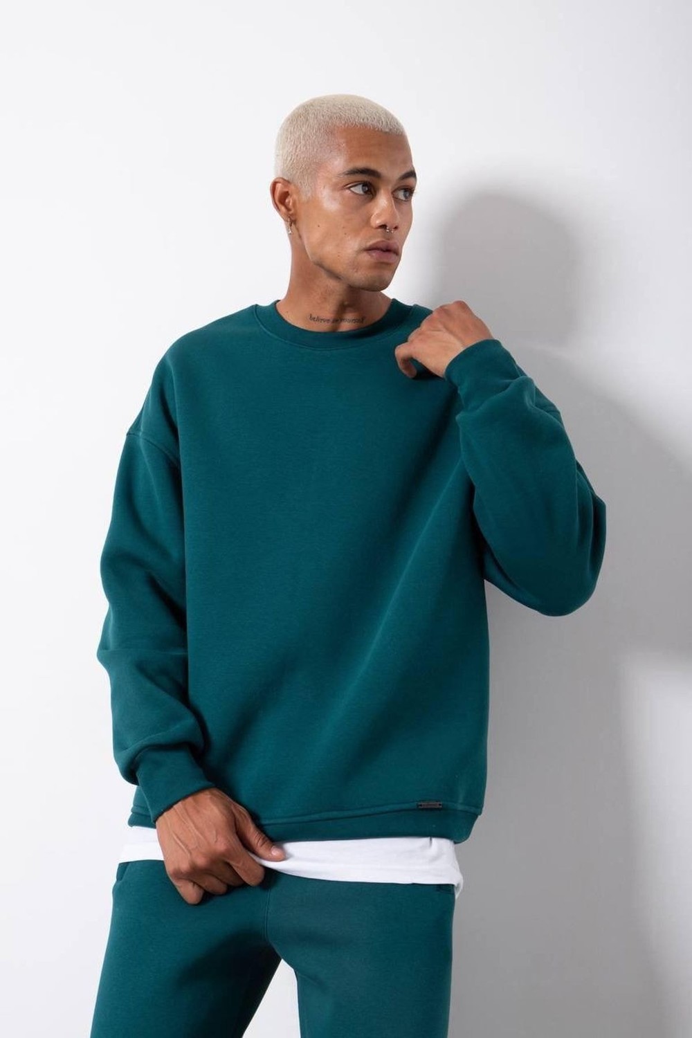 XHAN Emerald Green Organic Cotton Framed Oversized Sweatshirt