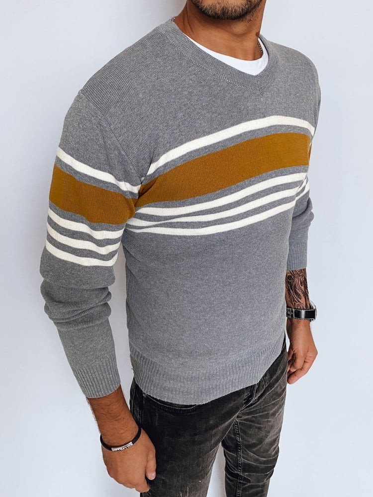 Pánský světle šedý svetr s výstřihem do V Dstreet