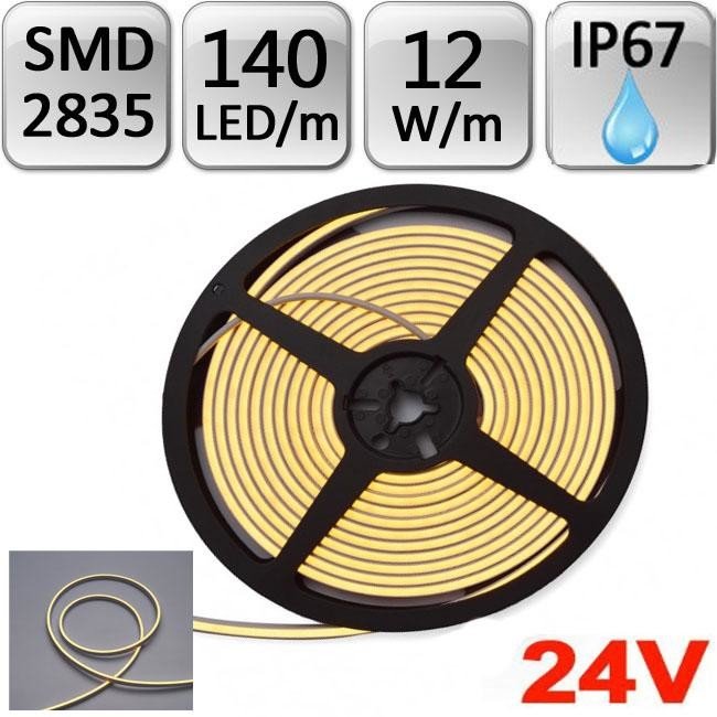 LED21 LED Neon Flex pásek 5m 24V 140ks/m SMD2835 12W/m, 4x10mm, voděodolný,  TEPLÁ BÍLÁ