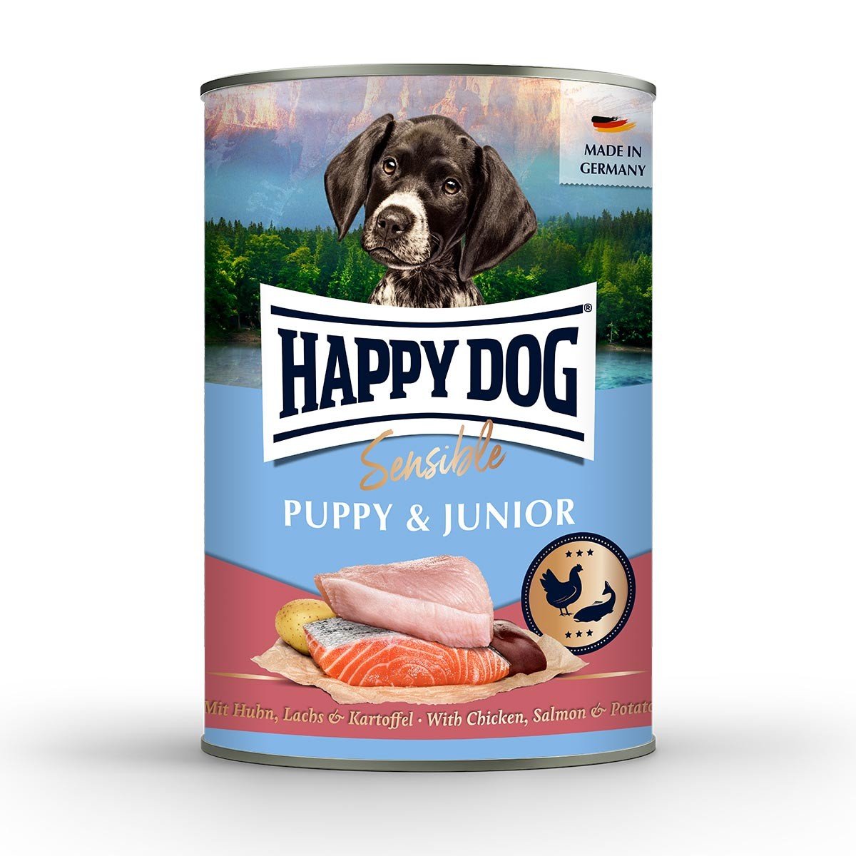 Happy Dog Sensible Puppy kuře, losos a brambory, konzerva 6 × 400 g