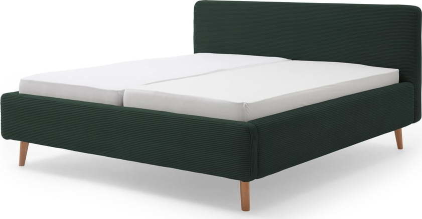 Tmavě zelená čalouněná dvoulůžková postel s úložným prostorem s roštem 160x200 cm Mattis Cord – Meise Möbel