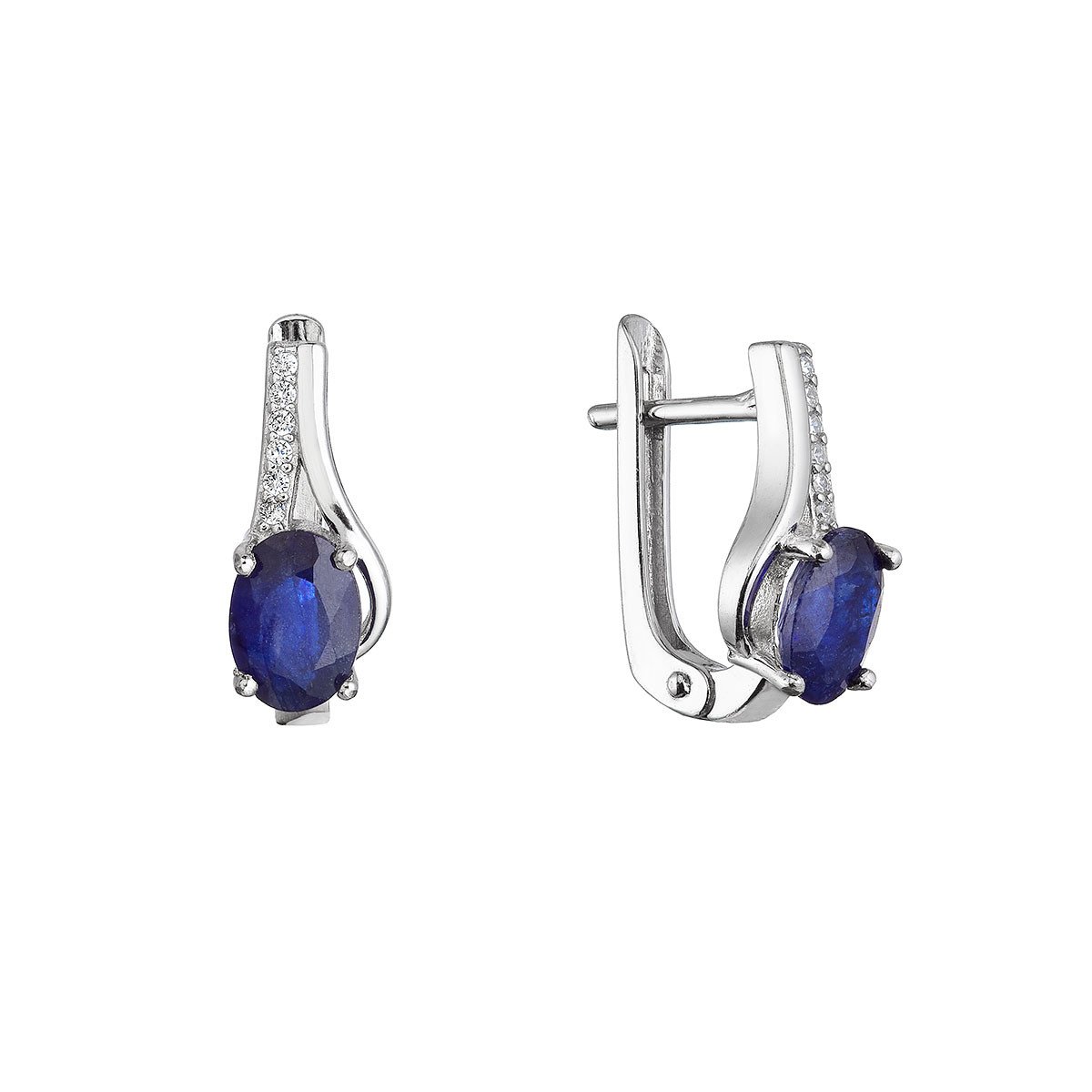 Evolution Group Stříbrné náušnice luxusní s pravými minerálními kameny temně modré 11488.3 sapphire