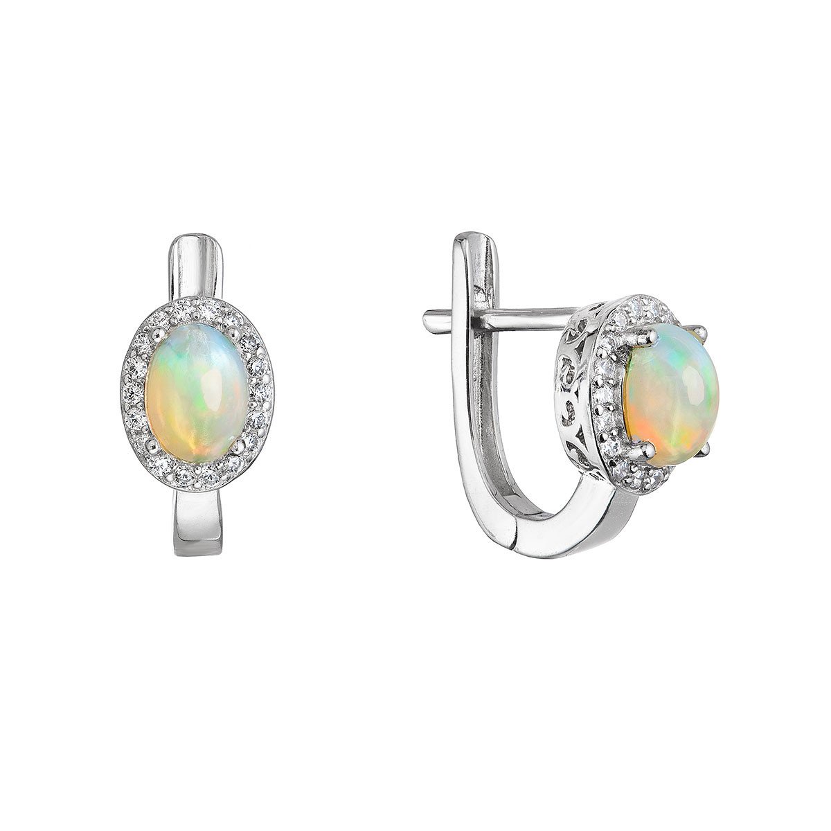 Evolution Group Stříbrné náušnice luxusní s pravým opálem bílé 11490.3 opál