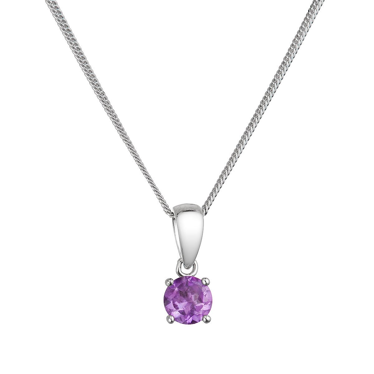 Evolution Group Stříbrný náhrdelník s pravým minerálním kamenem fialový 12078.3 amethyst