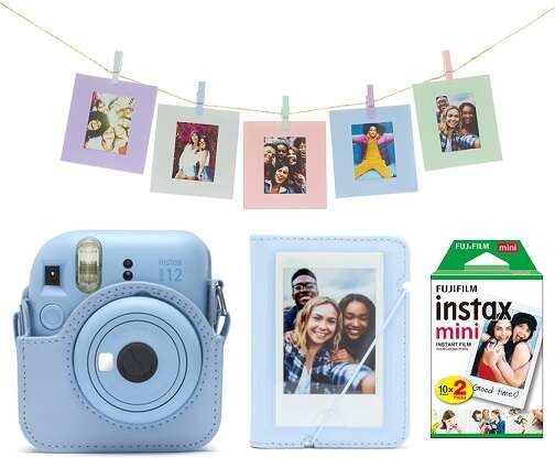 Fujifilm Instax Mini 12 + kolíčky + album + pouzdro + 20x foto modrý
