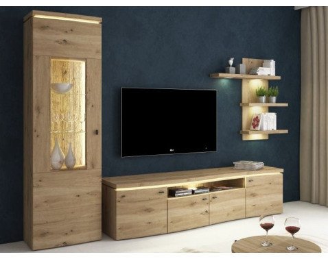 Obývací stěna Bolus, dub artisan, s osvětlením