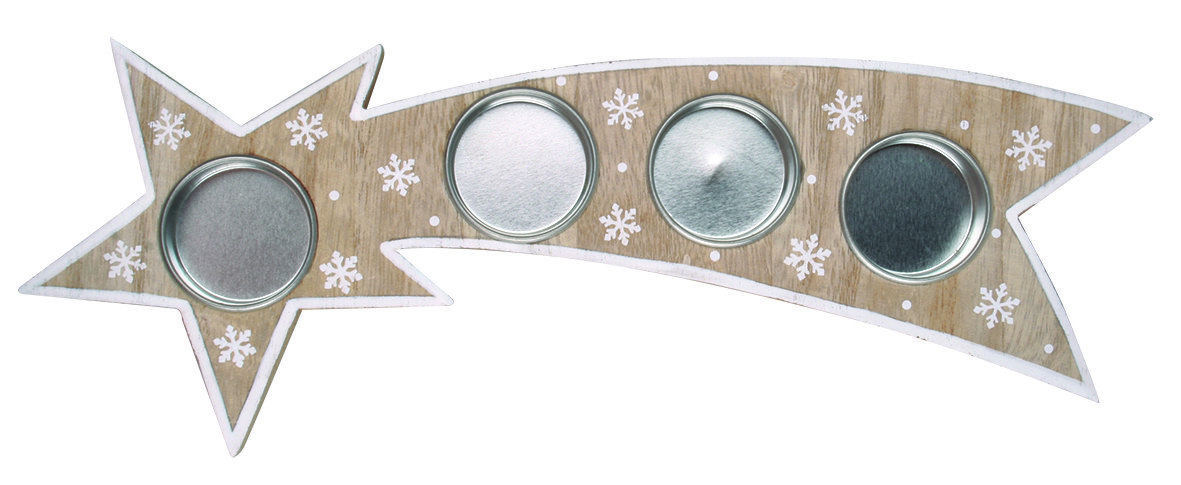 Svícen kometa dřevěná 31,5 x 12,5 cm