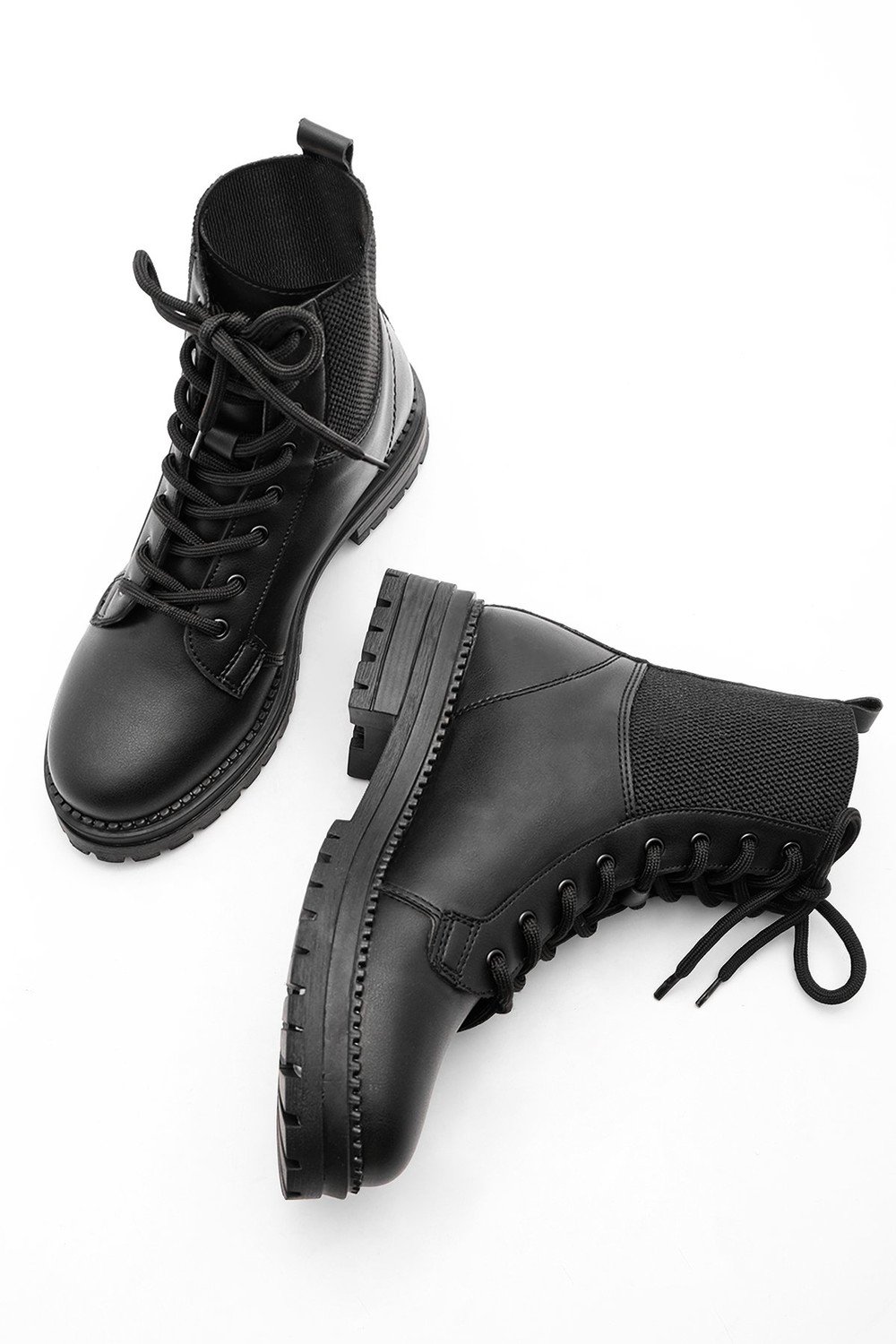 Marjin Women's Elastic Boots Boots with Serrated Sole with Lace-up Nigora black.