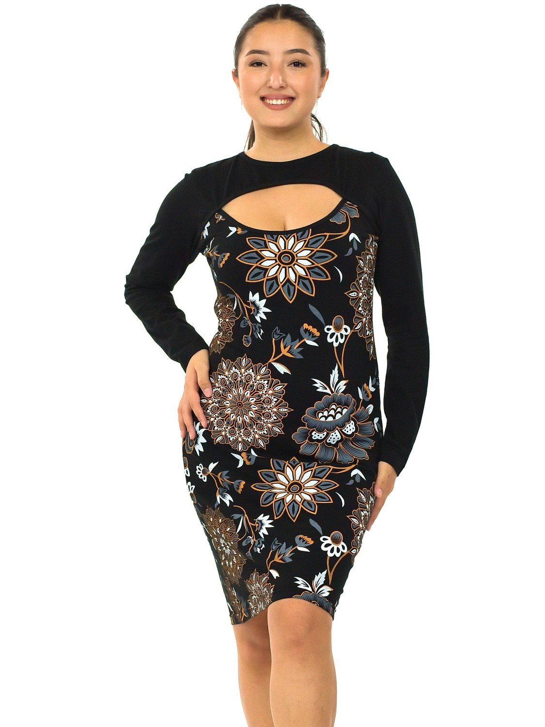 Himalife Šaty s dlouhým rukávem Kirpa - černá s béžovou Velikost: S