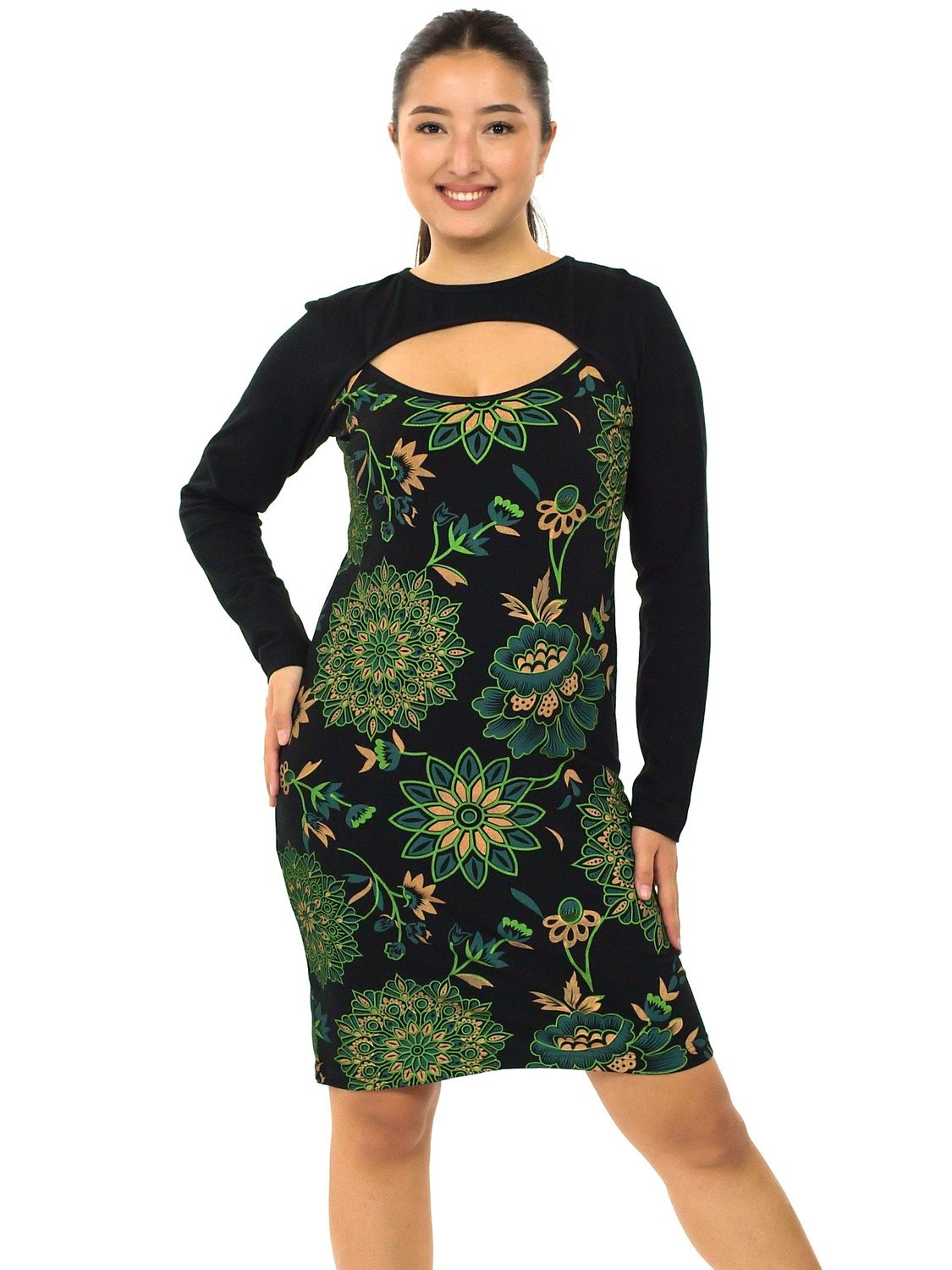 Himalife Šaty s dlouhým rukávem Kirpa - černá s limetkovou Velikost: S