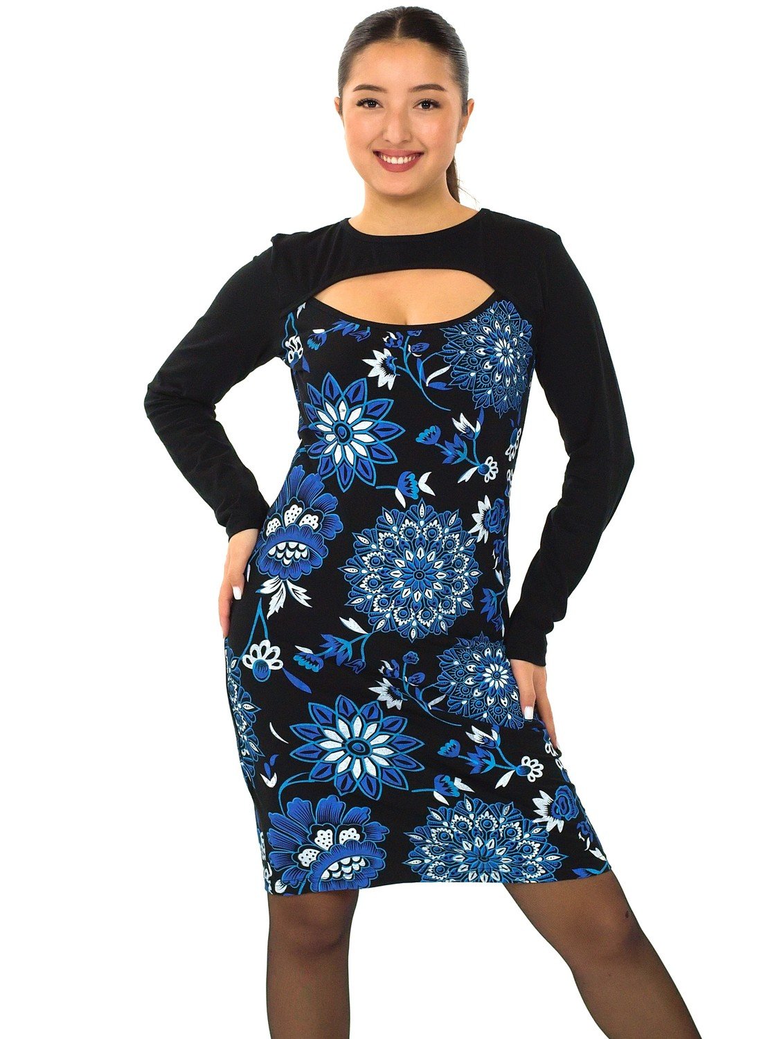 Himalife Šaty s dlouhým rukávem Kirpa - černá s modrou Velikost: S