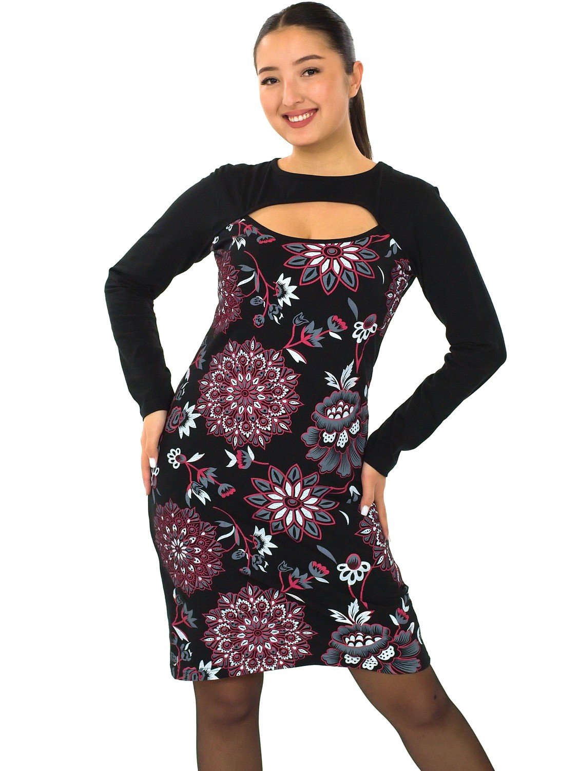 Himalife Šaty s dlouhým rukávem Kirpa - černá s červenou Velikost: S