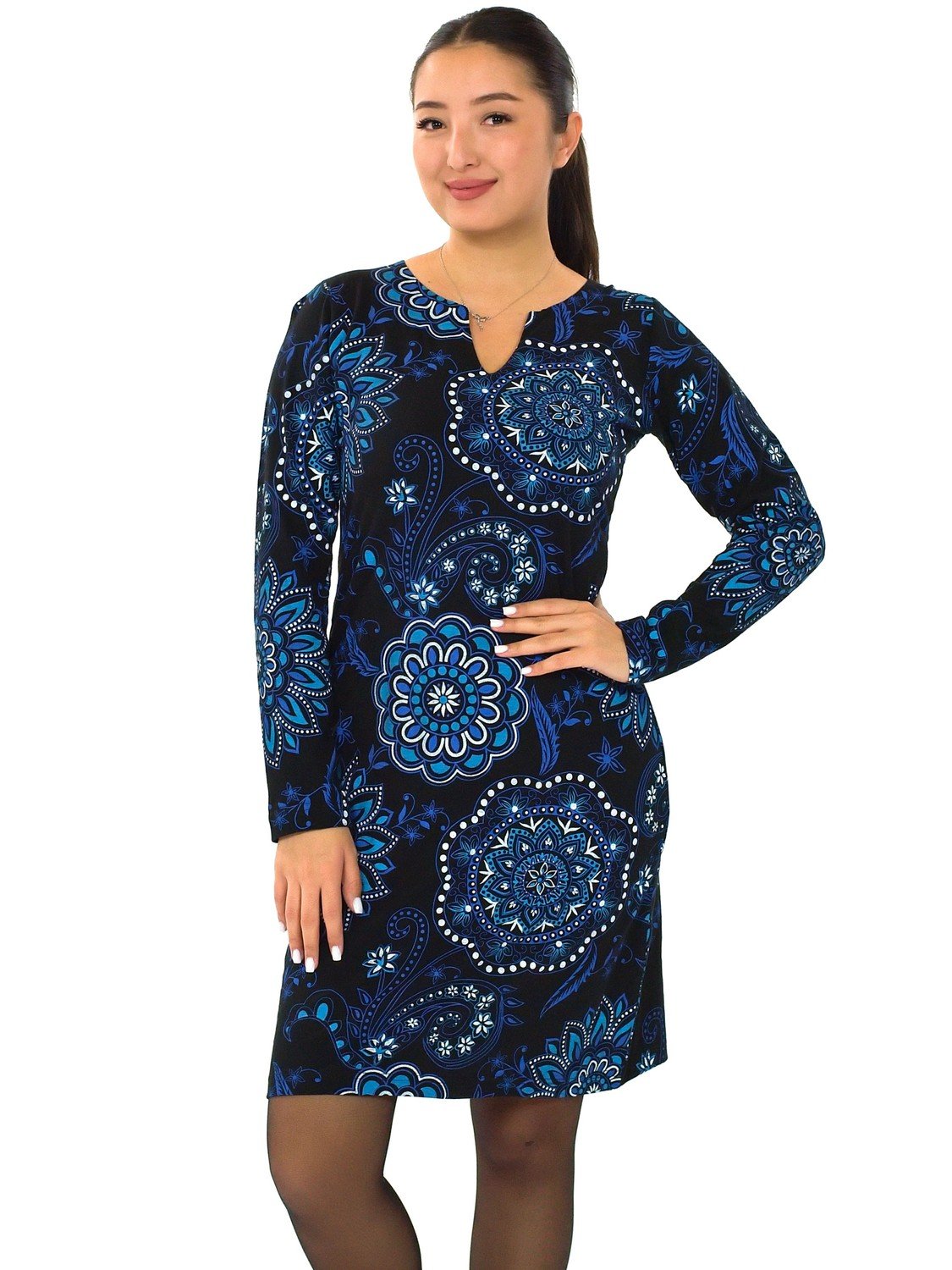 Himalife Šaty s dlouhým rukávem Kabita - černá s modrou Velikost: S