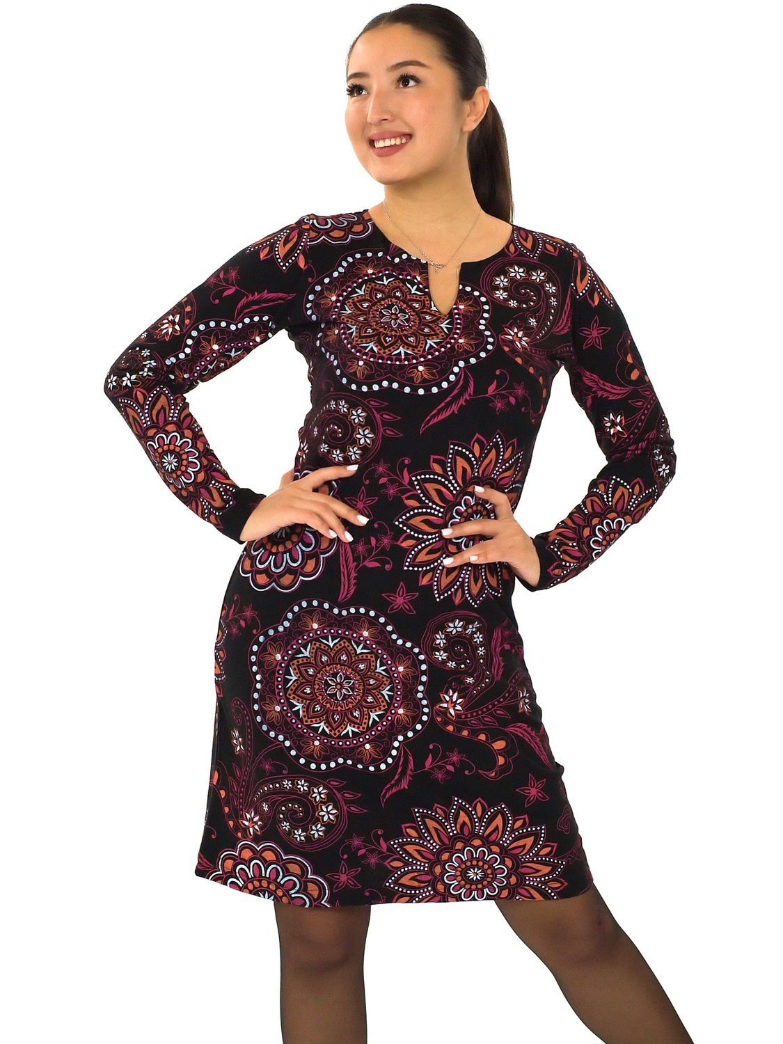 Himalife Šaty s dlouhým rukávem Kabita - černá s červenou Velikost: S