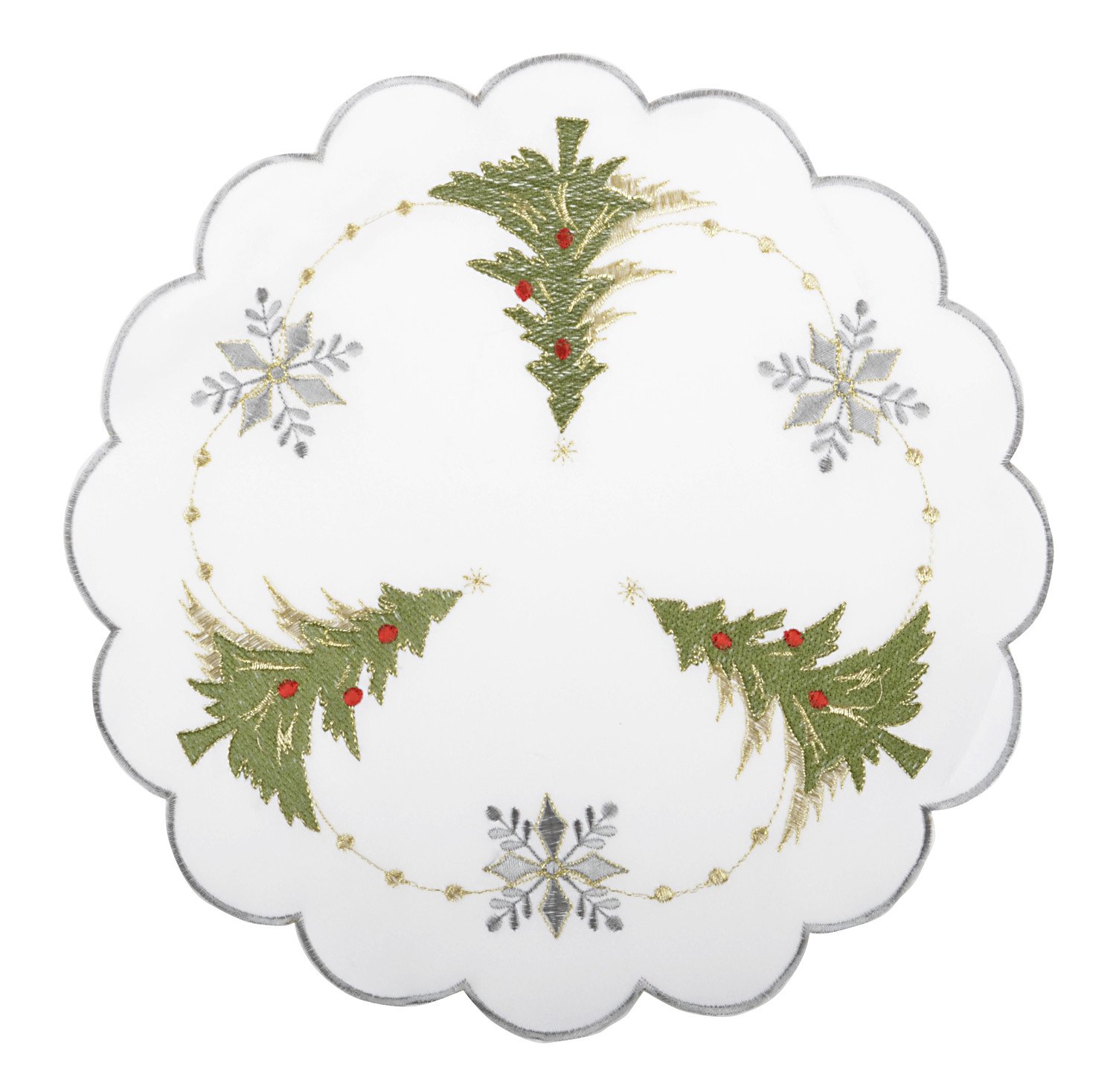 Vánoční dekorační ozdobný ubrousek MAGICAL XMAS vzor E, bílá, Ø 30 cm