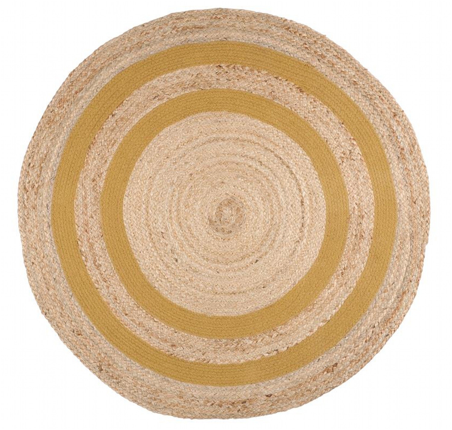 Jutový koberec - rohožka CARPET MAORI béžová/mustard/hořčicová Ø 90 cm France