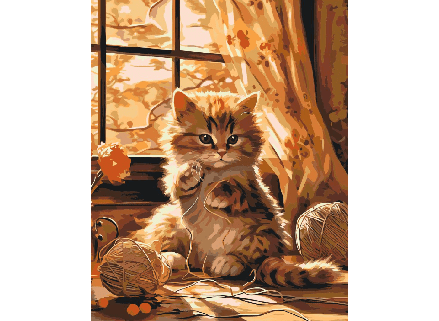 MALUJEŠ Malování podle čísel - AGNIESZKA MLECZEK - KOTĚ S KLUBÍČKEM Rozměr: 30x40 cm, Rámování: vypnuté plátno na rám