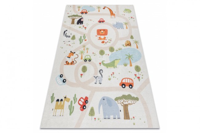 Koberec protiskluzový BAMBINO 1165 Zoo, pro děti - béžový