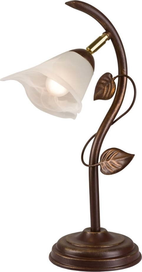 Tmavě hnědá stolní lampa se skleněným stínidlem, výška 40 cm Bluszcz – LAMKUR