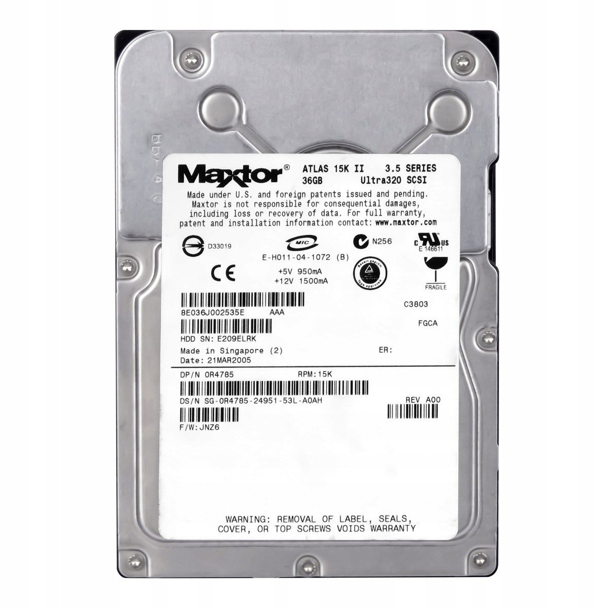 Dell 0R4785 36GB 15K 8MB Scsi U320 3,5'' 8E036J0