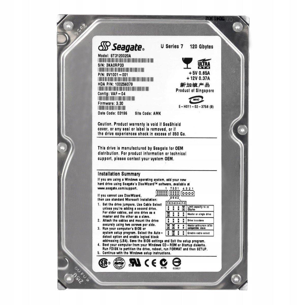 Seagate U Series 7 120GB 5,4K 1MB Ata 3,5'' ST3120020A